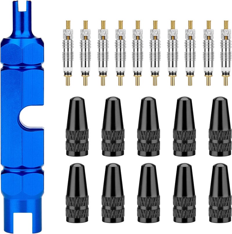 Petutu Presta Valve Core Bike Kit - 21 Pieces, Stem Removal Tool, Brass Valve Cores and Stem Caps - Image 1